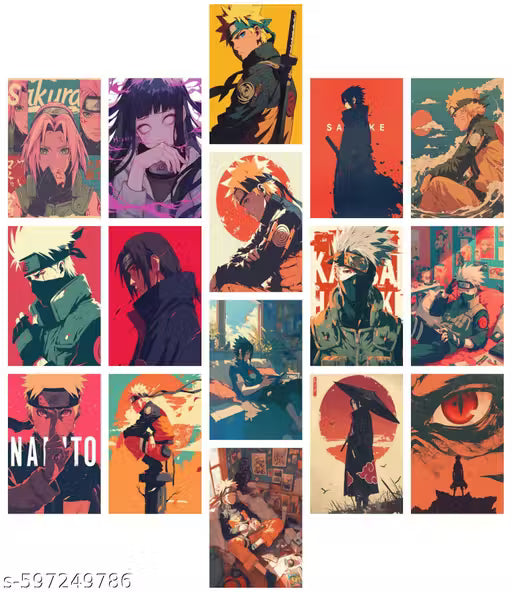 Naruto Wall Posters Anime Room Decor Self Adhesive Wall Posters Kit for Room Decoration Anime Decor Posters (Pack of 16)