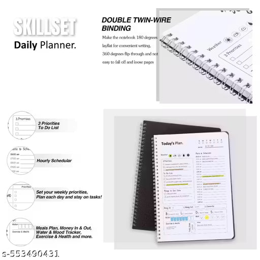 SKILLSET Daily Planner Undated – 192 Pages | Schedule Organizer, To-Do List, Goal Tracker, Wellness & Habit Tracker | Productivity Journal, Self-Care, Mindfulness, Time Management, Academic & Work Planner