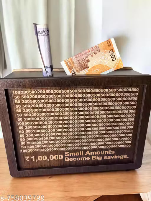 Wooden Money Collection Box ₹100000 Savings Challenge Planner for Adults Kids and Families