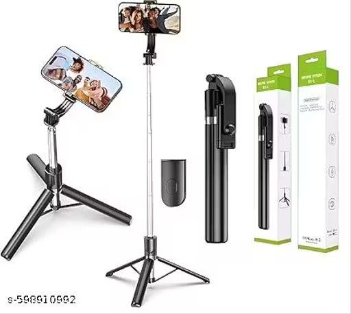 Selfie Stick R1-L (Large) with Wireless Remote and Tripod Stand, Portable, Lightweight, Compatible with All Mobiles (black)